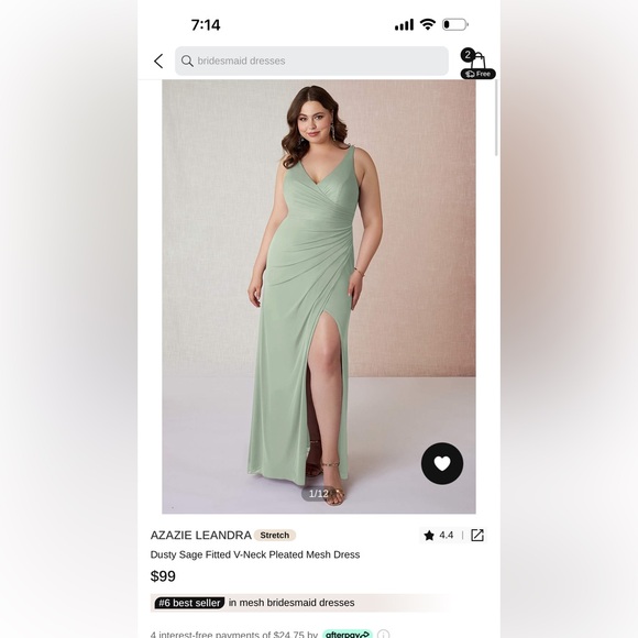 AZAZIE DUSTY SAGE SIZE 24 bridesmaid dress with wrap! Worn once! - Picture 3 of 5